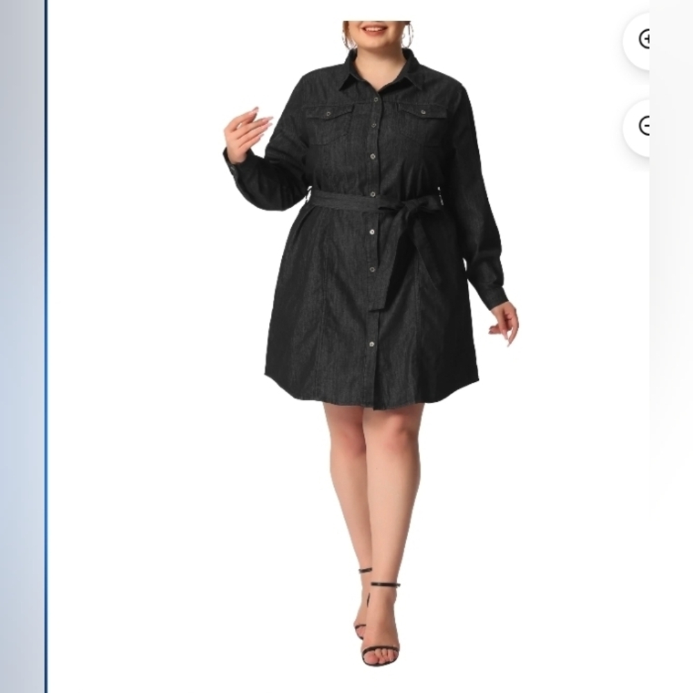 Agnes Orinda Women's Plus Size Long Sleeves Above Knee Denim Dresse NO BELT